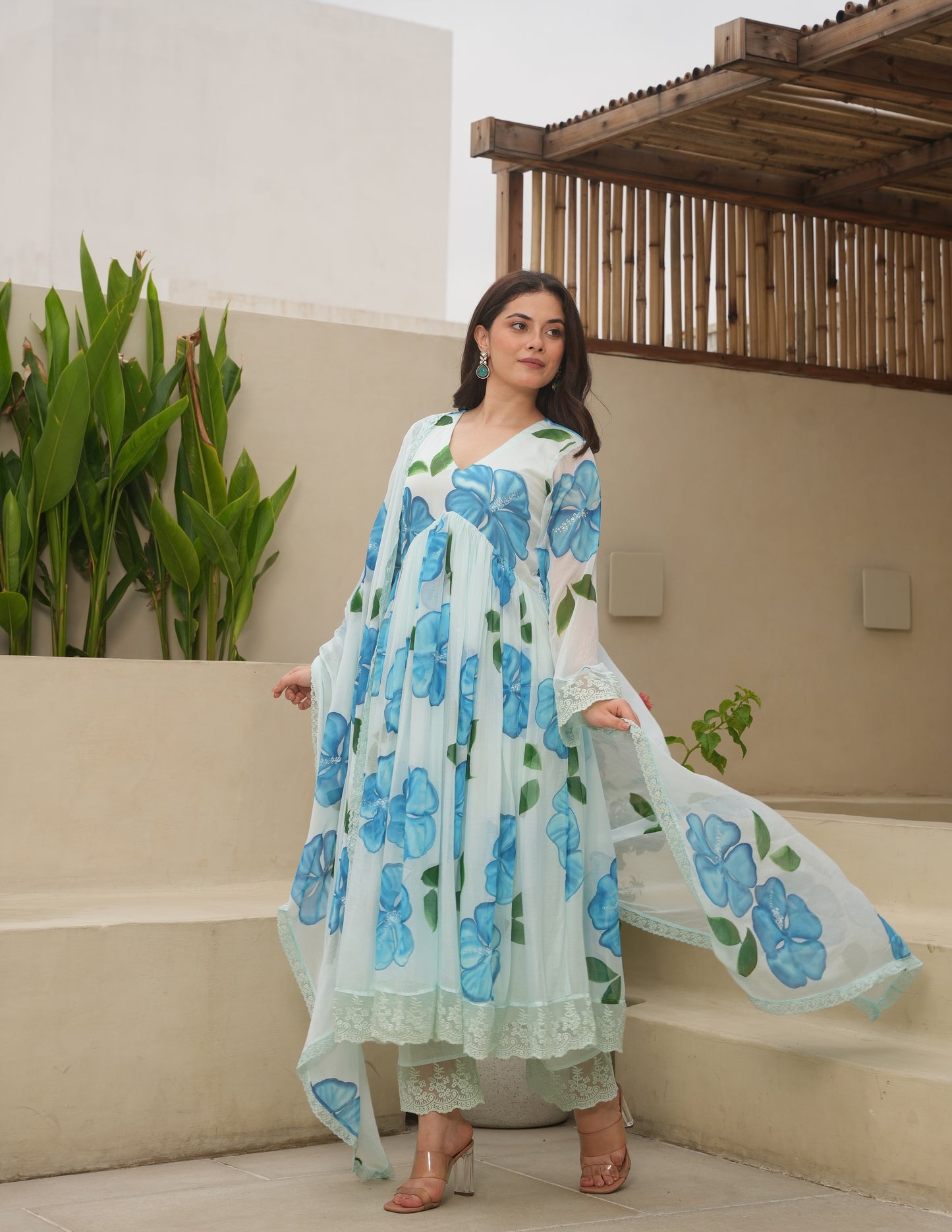 Hayat Sky Handpaint Georgette Suit Set