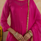 Fuchsia Pink Doria Hand Embroidered A- Line Kurta  Set