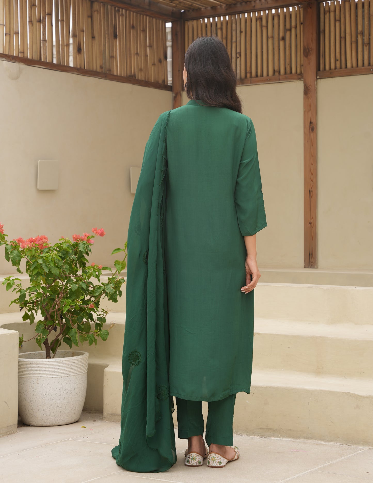 Bloosom Green Silk Straight Suit Set