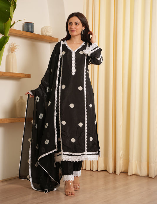 Alora Black Bandhani  Silk Suit Set