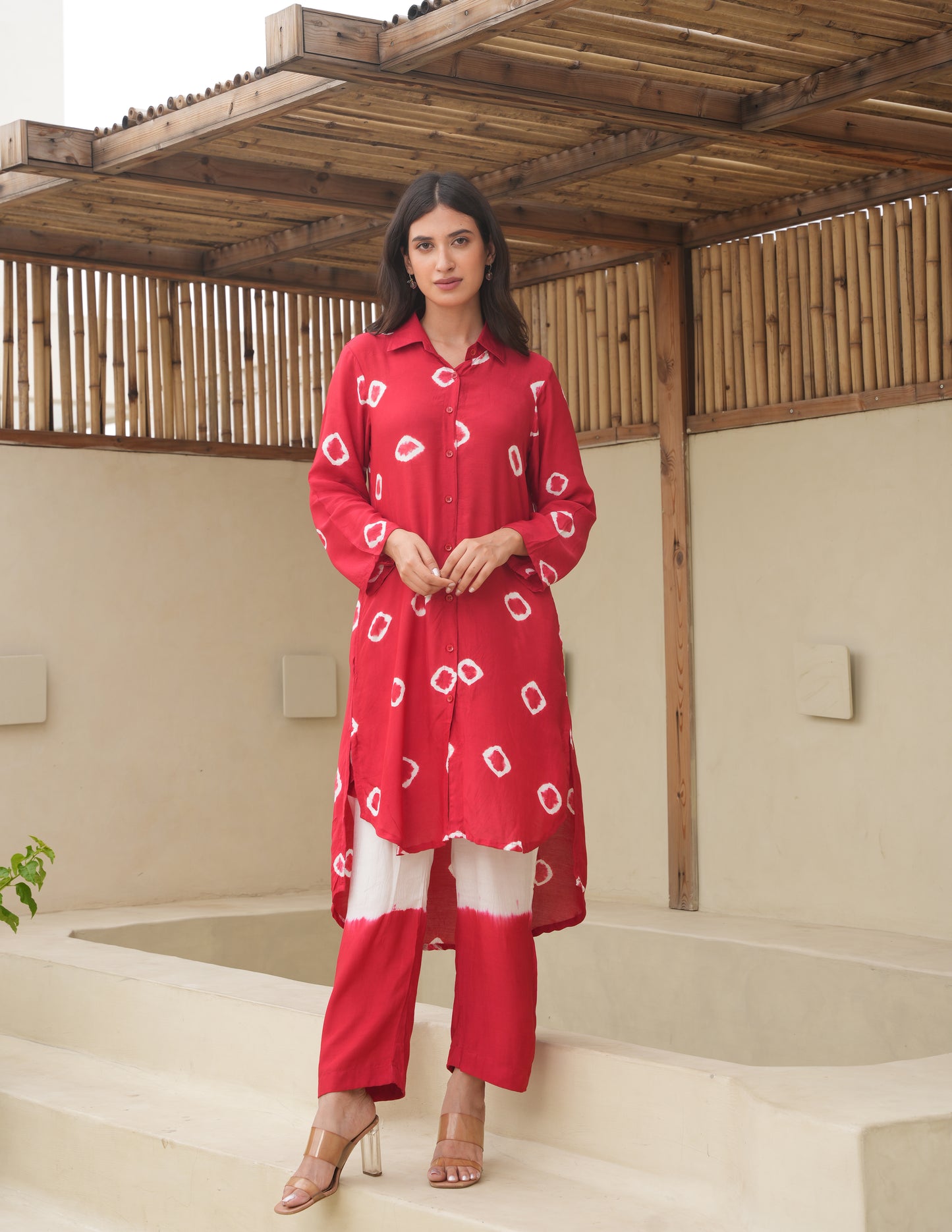 Ava Red Bandhani Maslin Co Ord Set