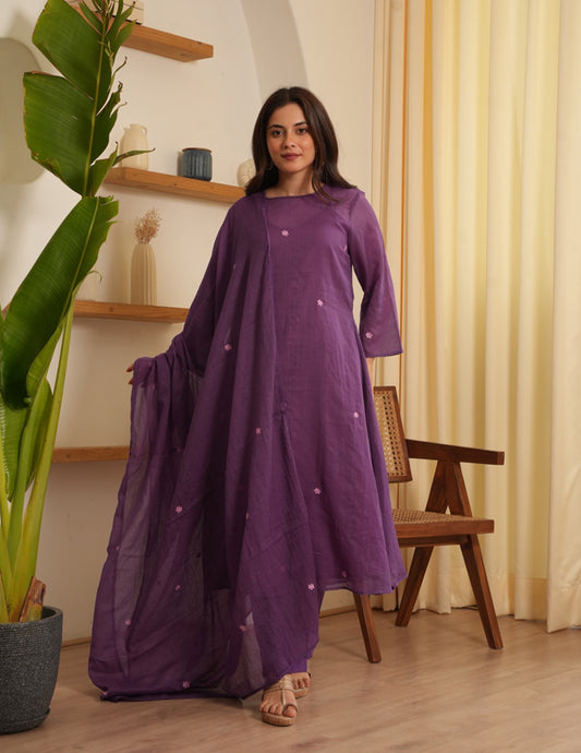 Malia Purple  Embroidered Doria Suit Set