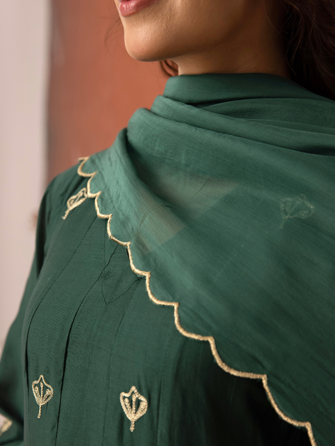 Bottle Green Floral Aari Embroidered Anarkali Set