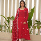 Red Silk Embroidered Leheriya Suit Set