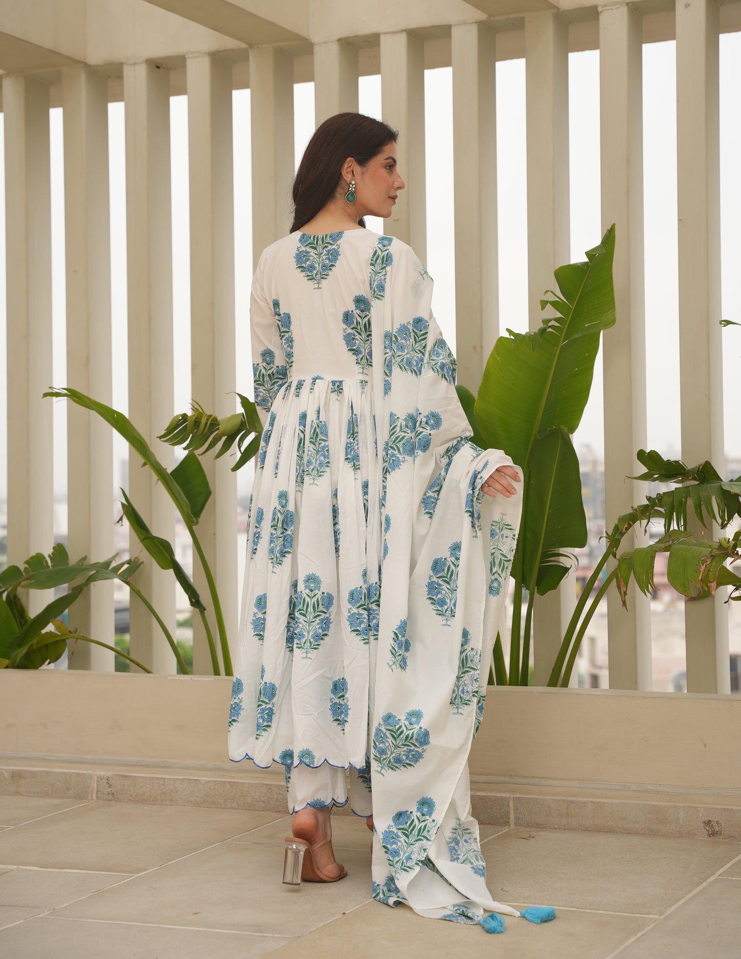 Persia White Block Print Suit Set