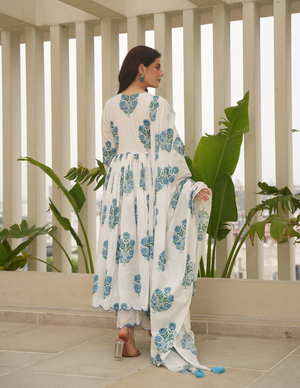 Persia White Block Print Suit Set