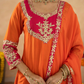 Orange Chanderi A-Line Kurta Set with Handwork Detailing &  Organza Dupatta