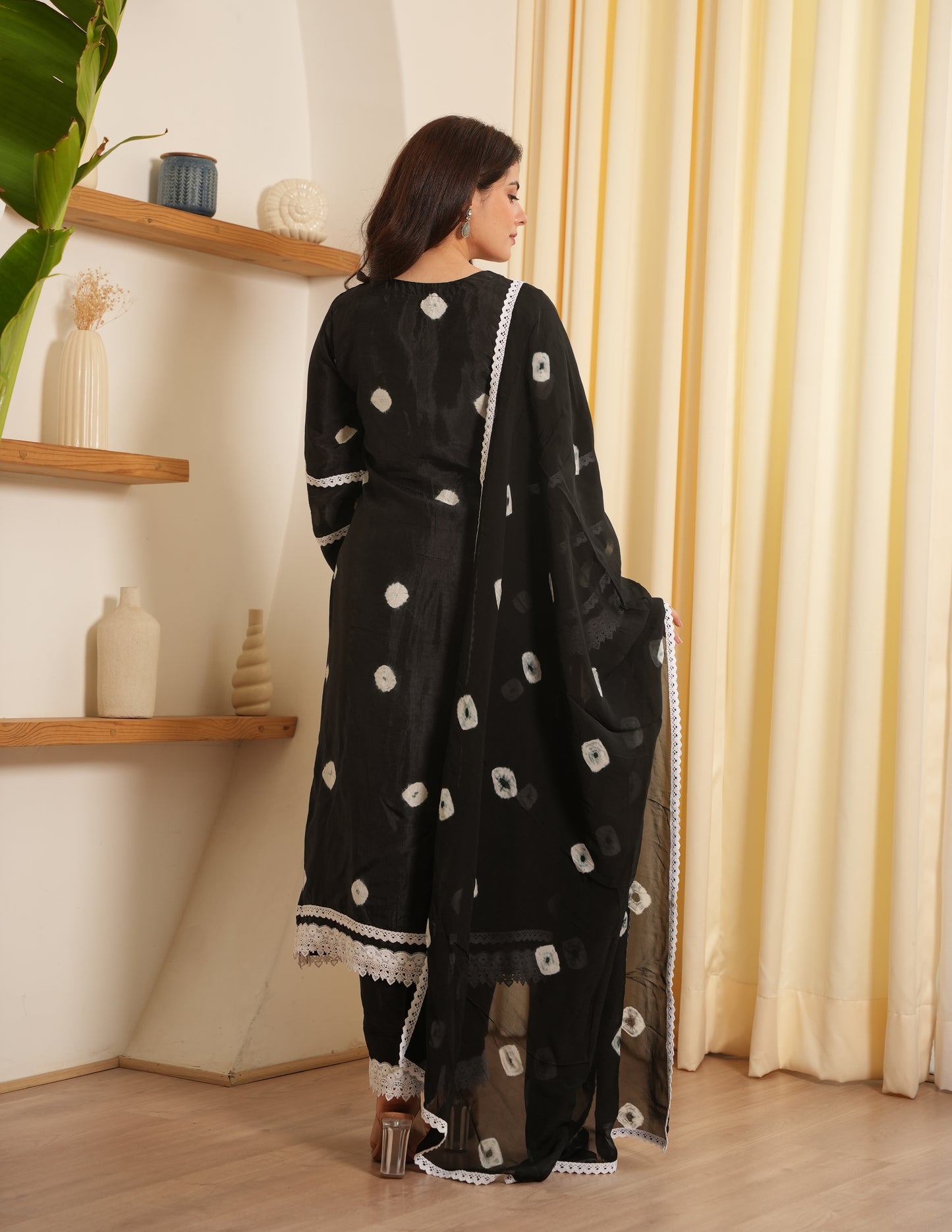 Alora Black Bandhani  Silk Suit Set