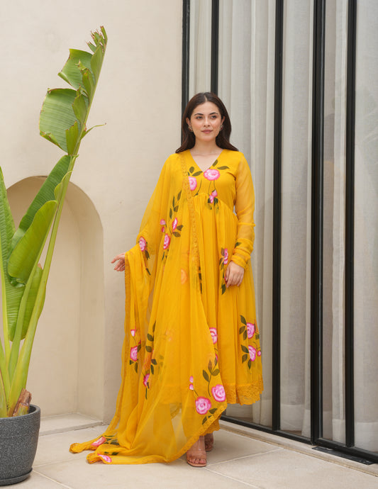 Murraya Mustard Handpaint Suit Set