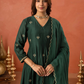 Bottle Green Floral Aari Embroidered Anarkali Set