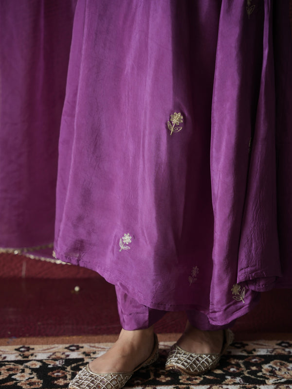 CHAAND PURPLE SILK ZARI EMBROIDERY SUIT SET