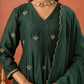 Bottle Green Floral Aari Embroidered Anarkali Set