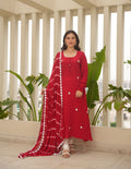 Red Silk Embroidered Leheriya Suit Set