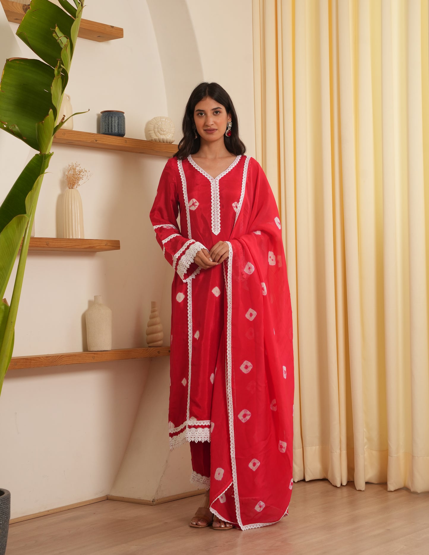 Zuri Red Bandhani Silk  Suit Set