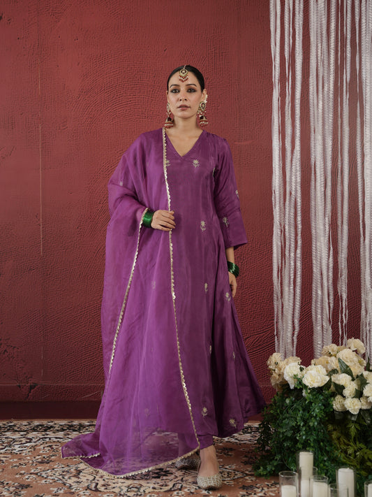 CHAAND PURPLE SILK ZARI EMBROIDERY SUIT SET