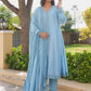 Ice Blue Chanderi Lace Work Kurta Set