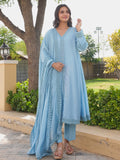 Ice Blue Chanderi Lace Work Kurta Set