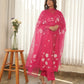 Ruby Bloom Hand-Painted Chanderi Kurta Set with Pearl Work