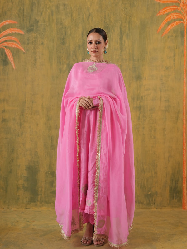 Rani Gulrukh Blush Pink Embroidered Silk Anarkali Set