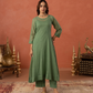 Green Doria Hand Embroidered A- Line Kurta  Set