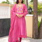 Rose Pink Floral Handwork Chanderi Kurta Set