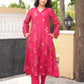 Dark Pink Chanderi Floral Embroidered Kurta Set