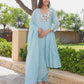 Powder Blue Floral Handwork Chanderi Kurta Set