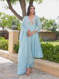 Powder Blue Floral Handwork Chanderi Kurta Set