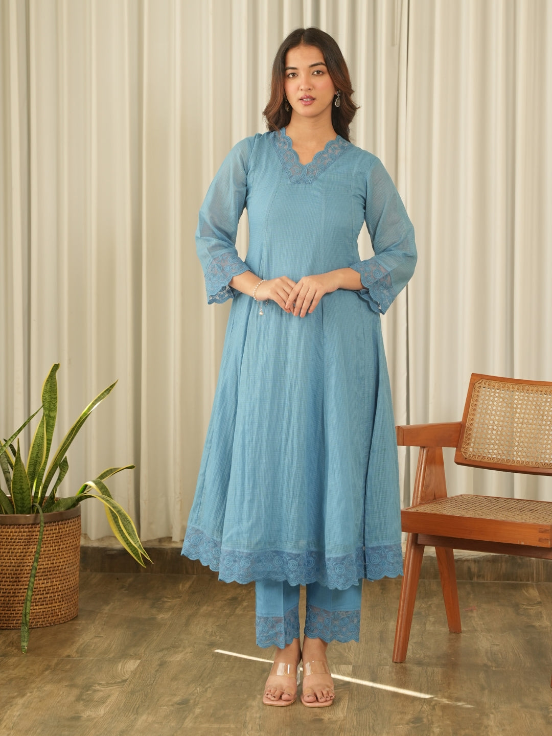 Powder Blue Aari Embroidered Doria Suit Set