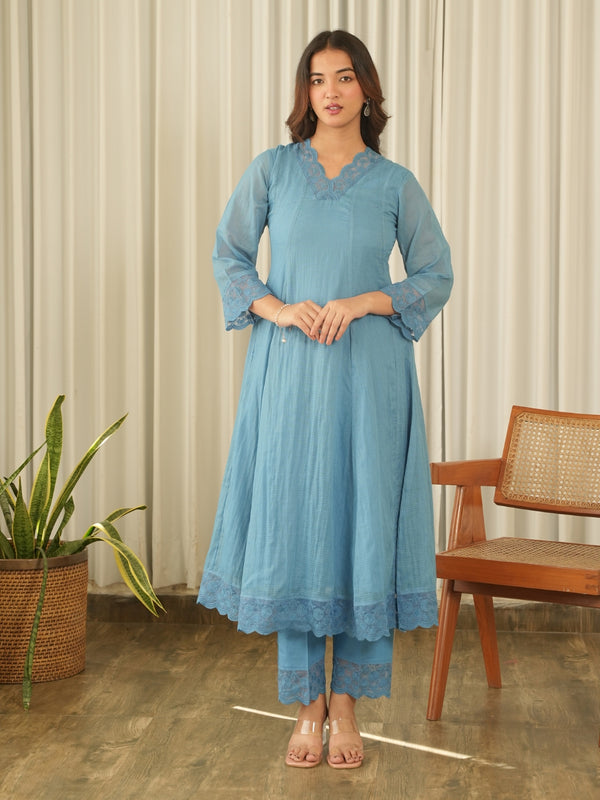 Powder Blue Aari Embroidered Doria Suit Set