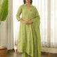 Pistachio Green Embroidered Chanderi Kurta Set with Pants & Dupatta