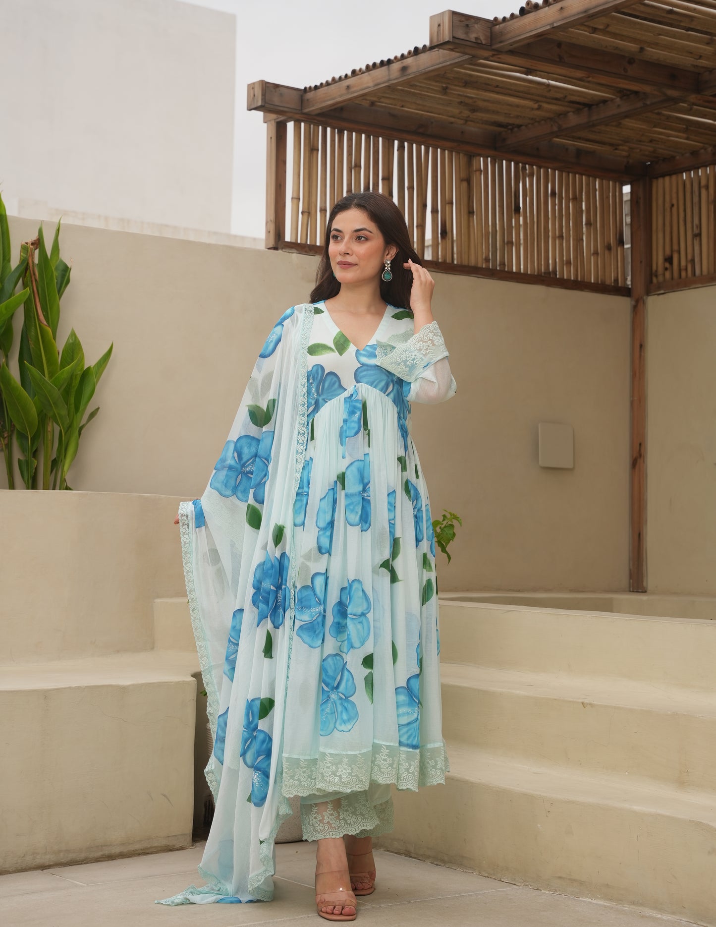 Hayat Sky Handpaint Georgette Suit Set