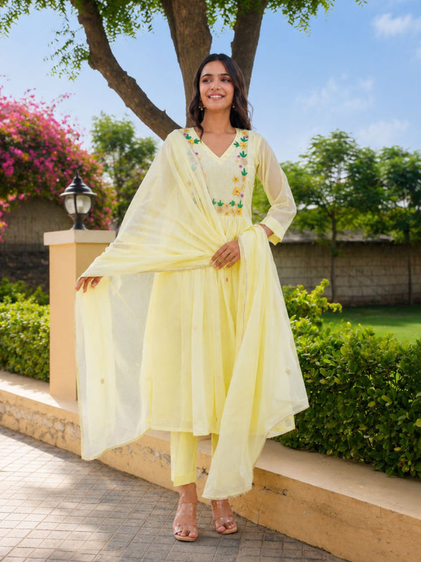 Yellow Marigold Handwork Doria Kurta Set