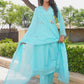 Aqua Blue Floral Handwork Chanderi Kurta Set