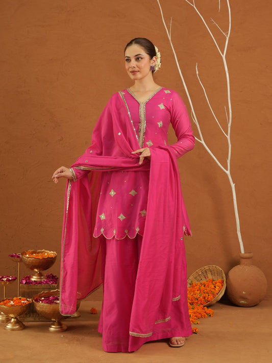 Iraak Pink Chanderi Zari Sharara Set