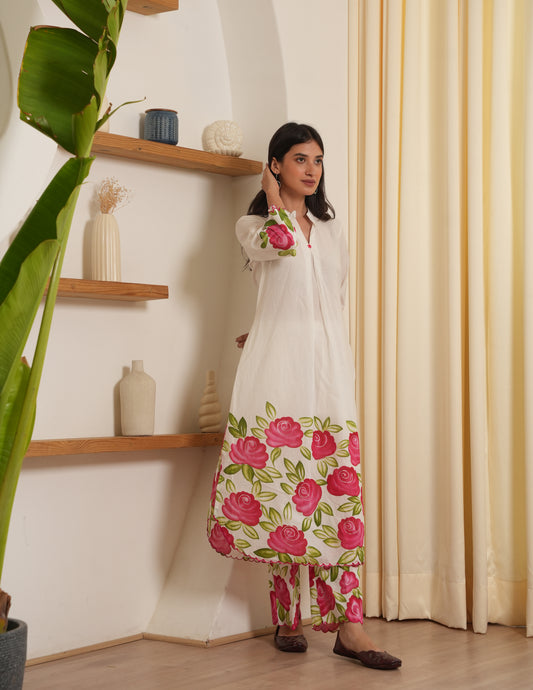 Ember White Cotton Handpaint Kurta Set