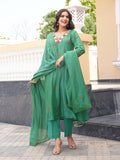 Green Floral Hand Embroidered Chanderi Kurta Set