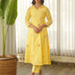 Lemon Yellow Embroidered Chanderi Kurta Set with Pants