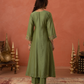 Olive Green Chanderi Mirrorwork A- Line Kurta Set
