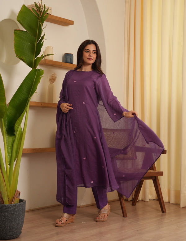 Malia Purple  Embroidered Doria Suit Set
