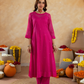 Fuchsia Pink Doria Hand Embroidered A- Line Kurta  Set