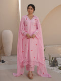 TULIP PINK CHANDERI EMBROIDERED SUIT SET