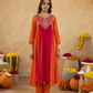 Orange Chanderi Aari & Handwork Gathered Kurta Set