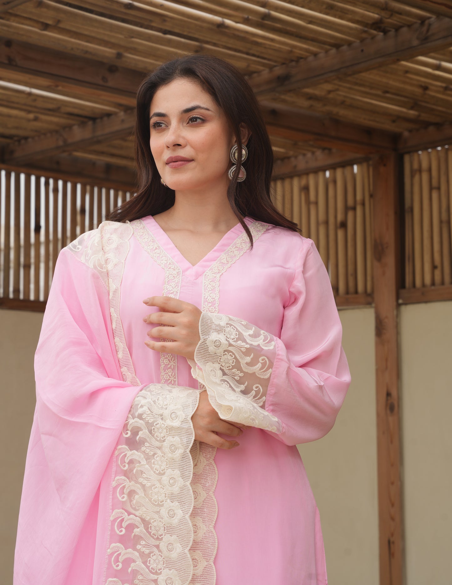 Ella Baby Pink Silk Straight Suit Set