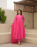 Pink Chanderi Aari Embriodered Suit Set