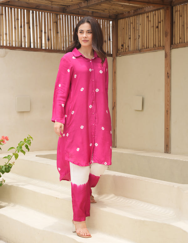 Aria Dark Fuchsia Bandhani Maslin Co Ord Set