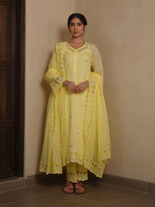 POPPY YELLOW DORIYA FLORAL EMBROIDERY SUIT SET