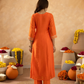 Rust Brown Chanderi A- Line Suit with Aari and Sequnce Work  Detailing