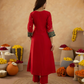 Red Zari Embroidered A-Line kurta with Dupatta
