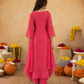 Salmon Pink Aari Handwork Chanderi A-Line Kurta set